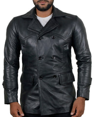 The Prestige Men's Black Leather Long Coat
