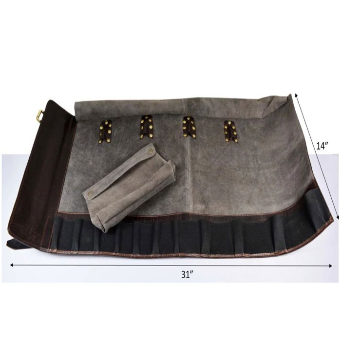 Leather Knife Roll Dark Brown