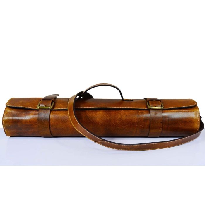 Leather Chef Knife Roll - Caramel Brown