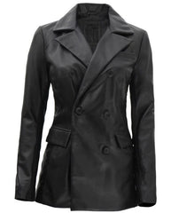 Breanna Women Double Breasted Black Leather Blazer