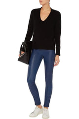 WOMEN'S BLUE FAUX LEATHER PANTS