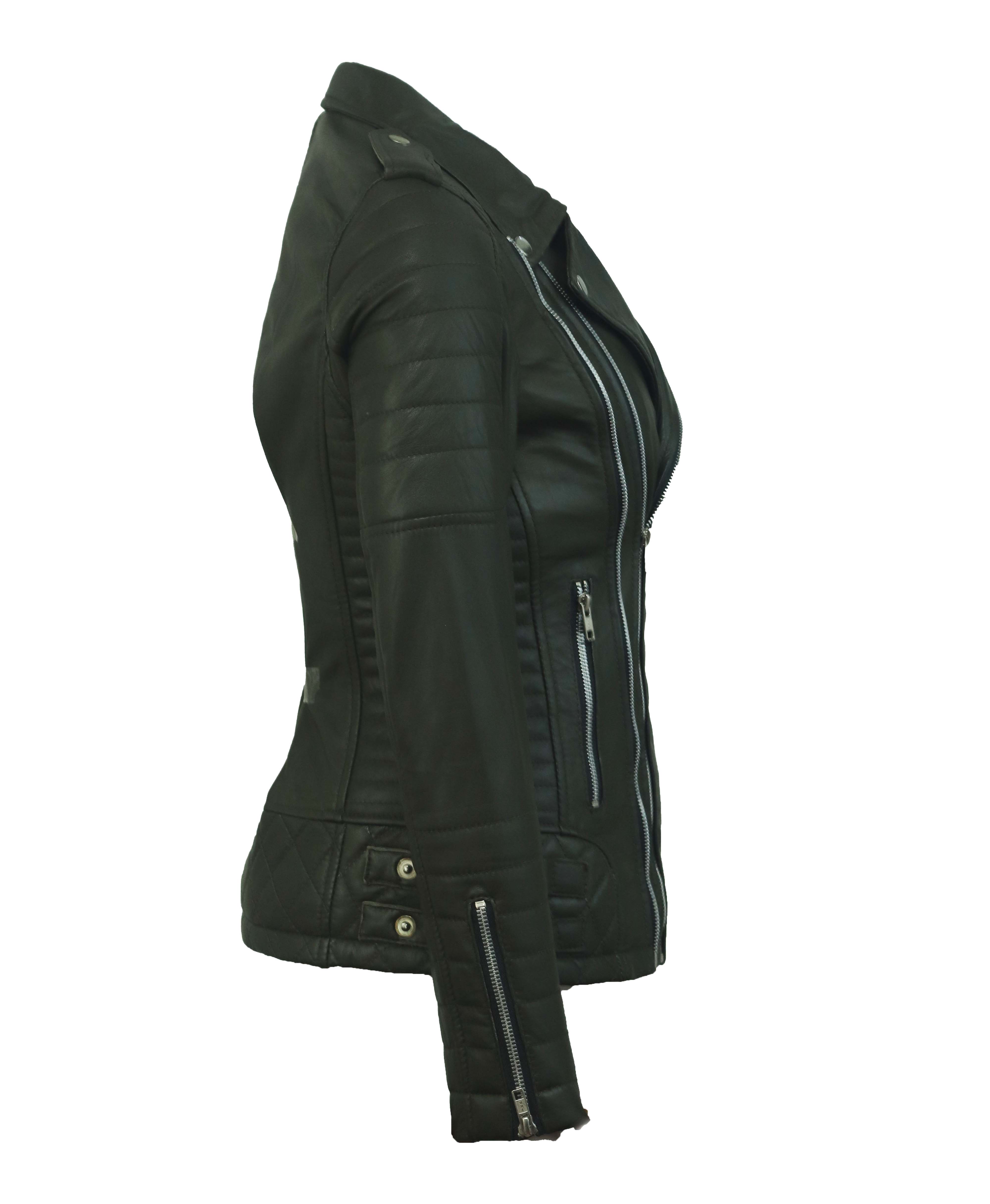 CHARLOTTE BURNT GREEN LEATHER JACKET
