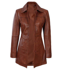 Kandis Womens Cognac Leather Car Coat