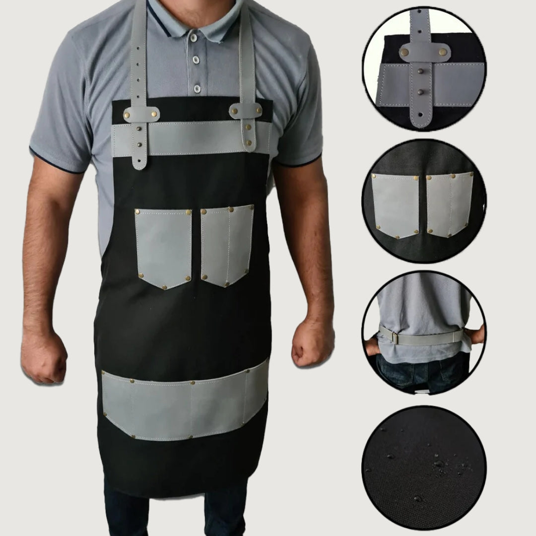 The Kent Black Canvas and Grey Leather pocket Apron