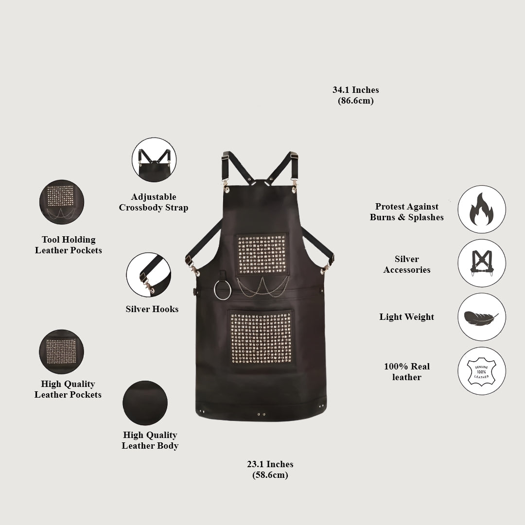 The Bedfordshire Leather Handmade studded bonded Apron Bartender Apron