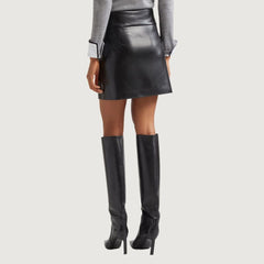 Edge Line Side Button Faux Leather Skirt