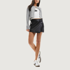 Vera Wrap Black Faux Leather Skirt