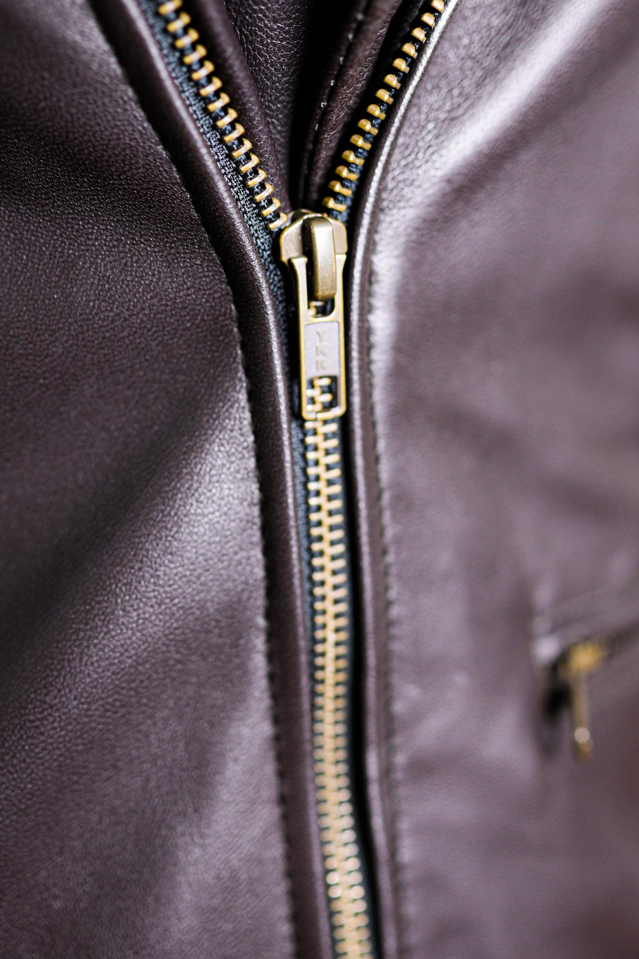 CHARLOTTE BURNT CHARCOAL LEATHER JACKET