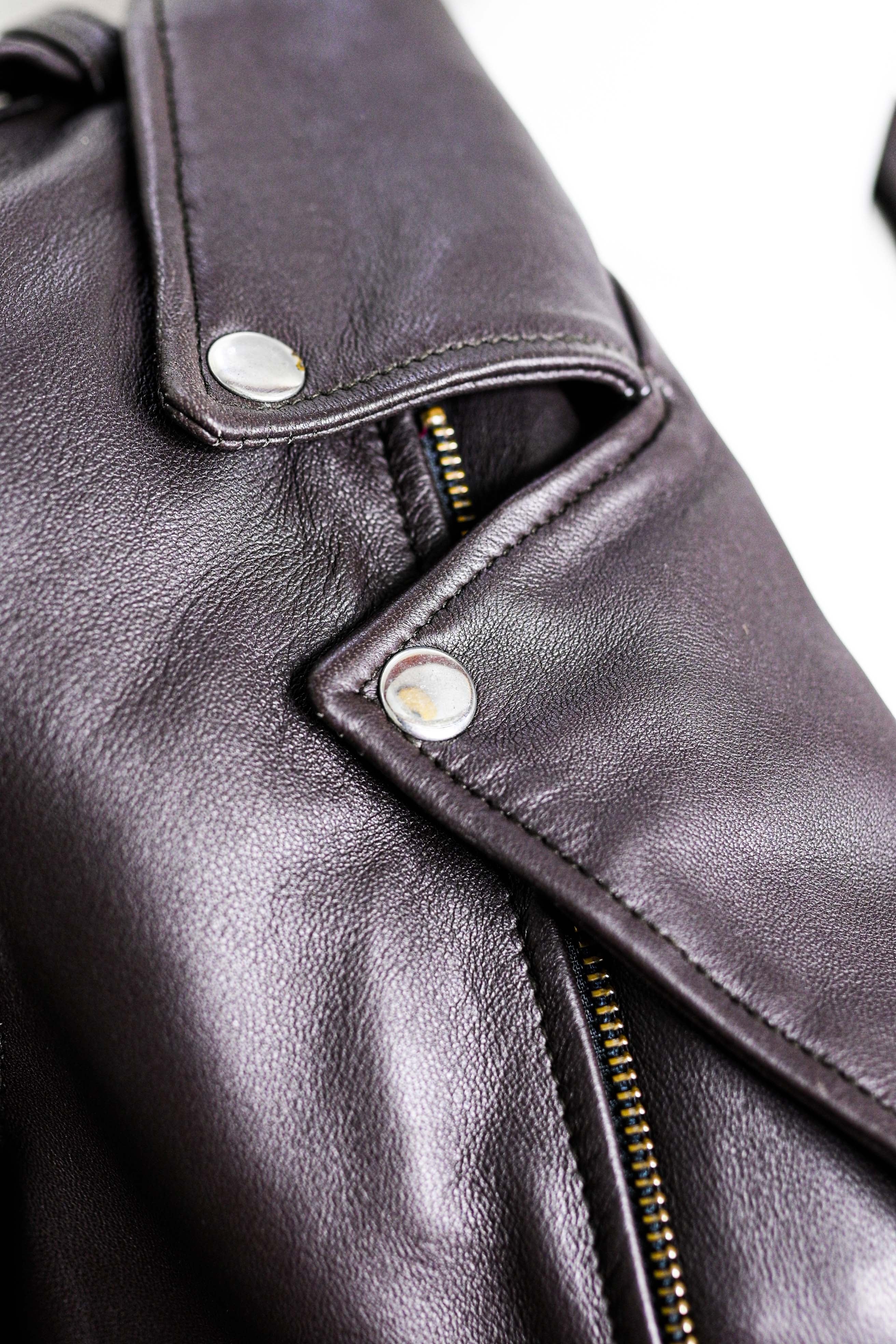 CHARLOTTE BURNT CHARCOAL LEATHER JACKET