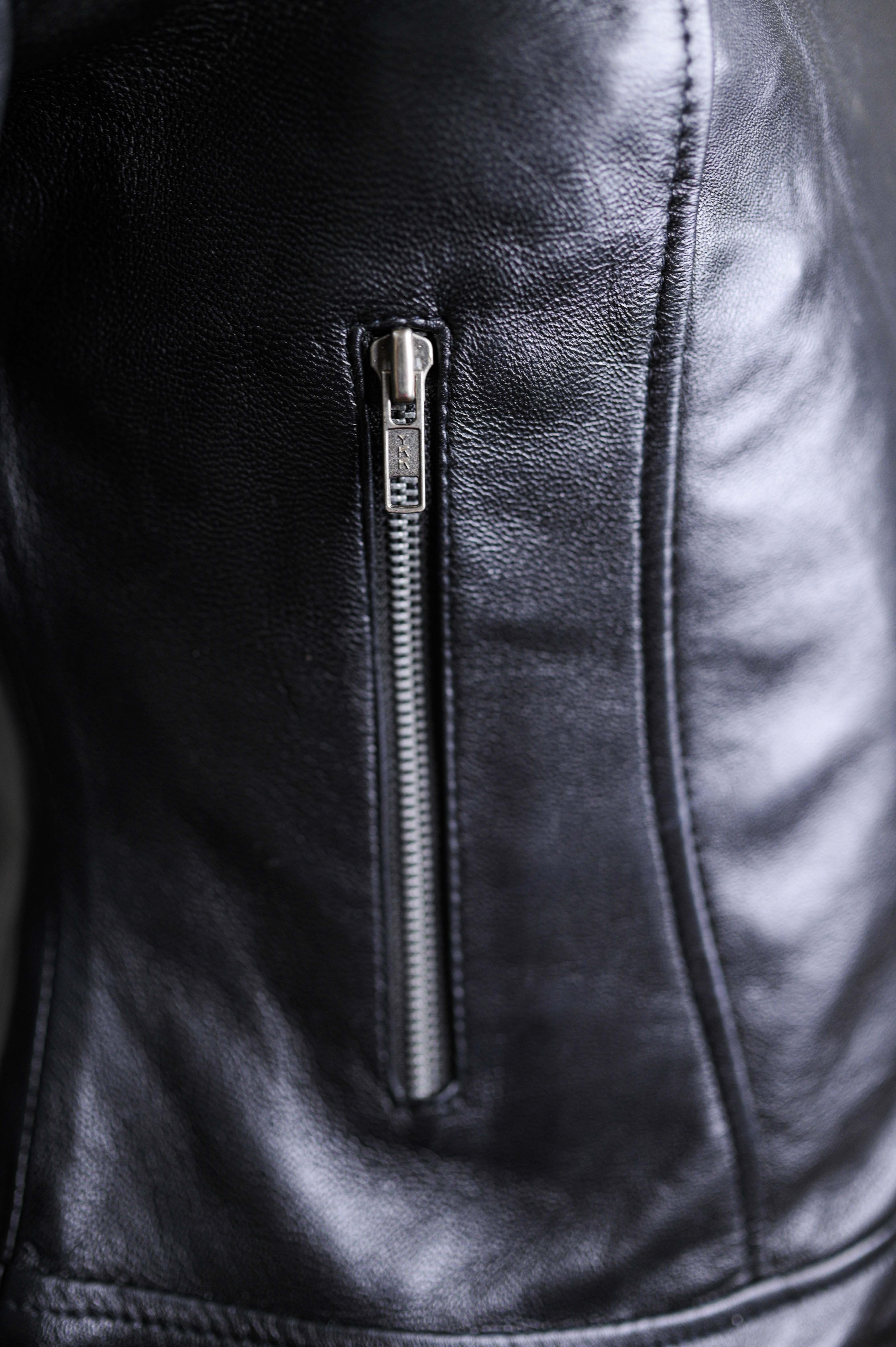 Women Round Necked Black Leather Jacket