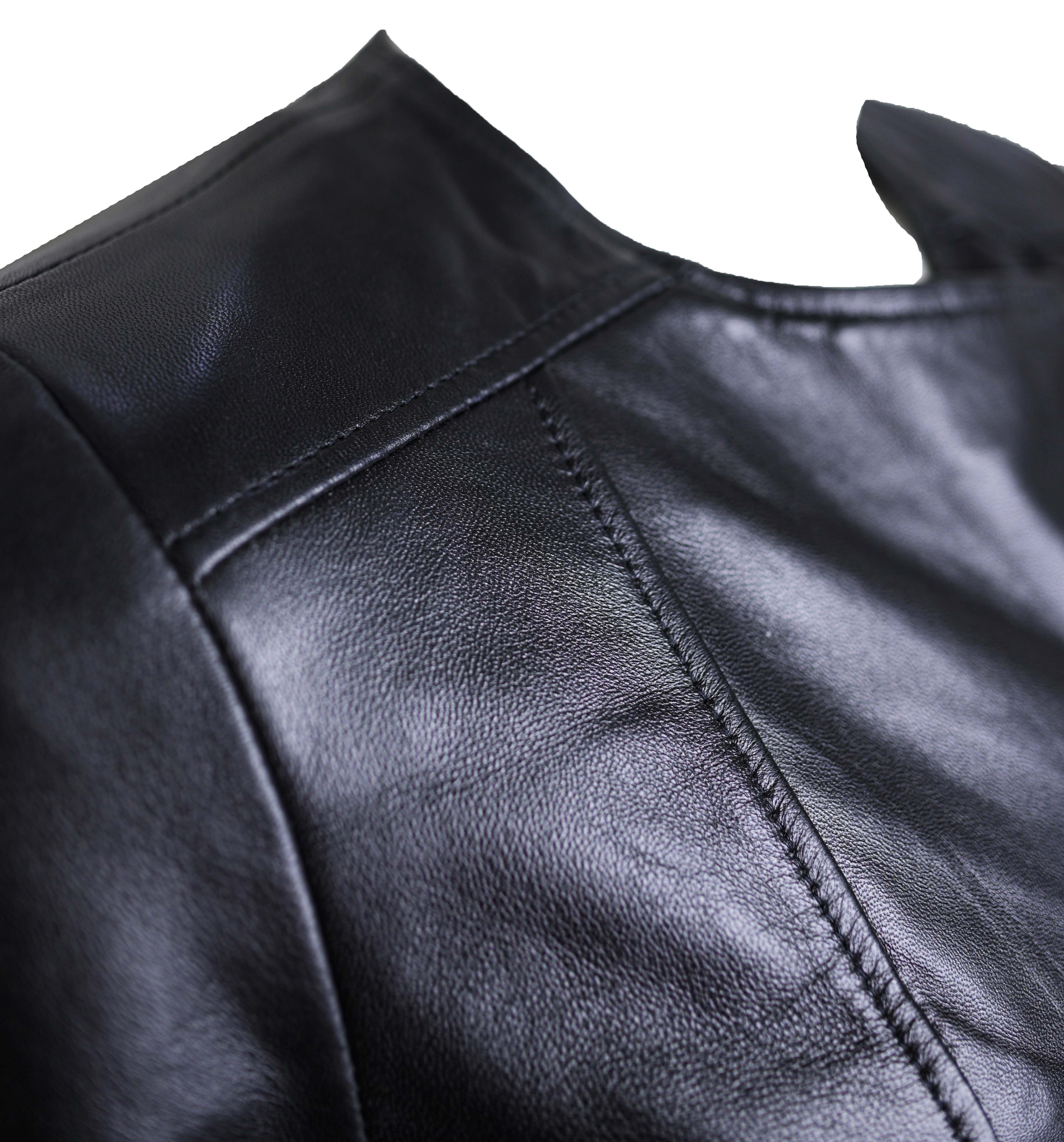 Women Round Necked Black Leather Jacket