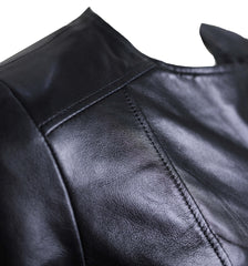 Women Round Necked Black Leather Jacket