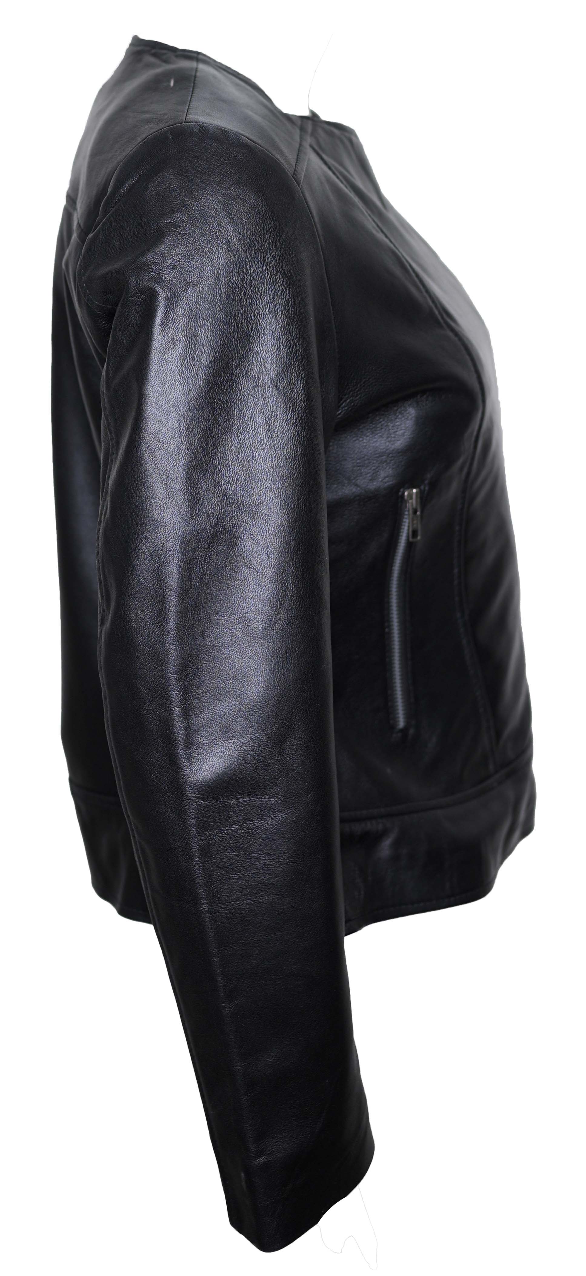 Women Round Necked Black Leather Jacket