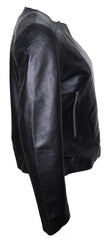 Women Round Necked Black Leather Jacket