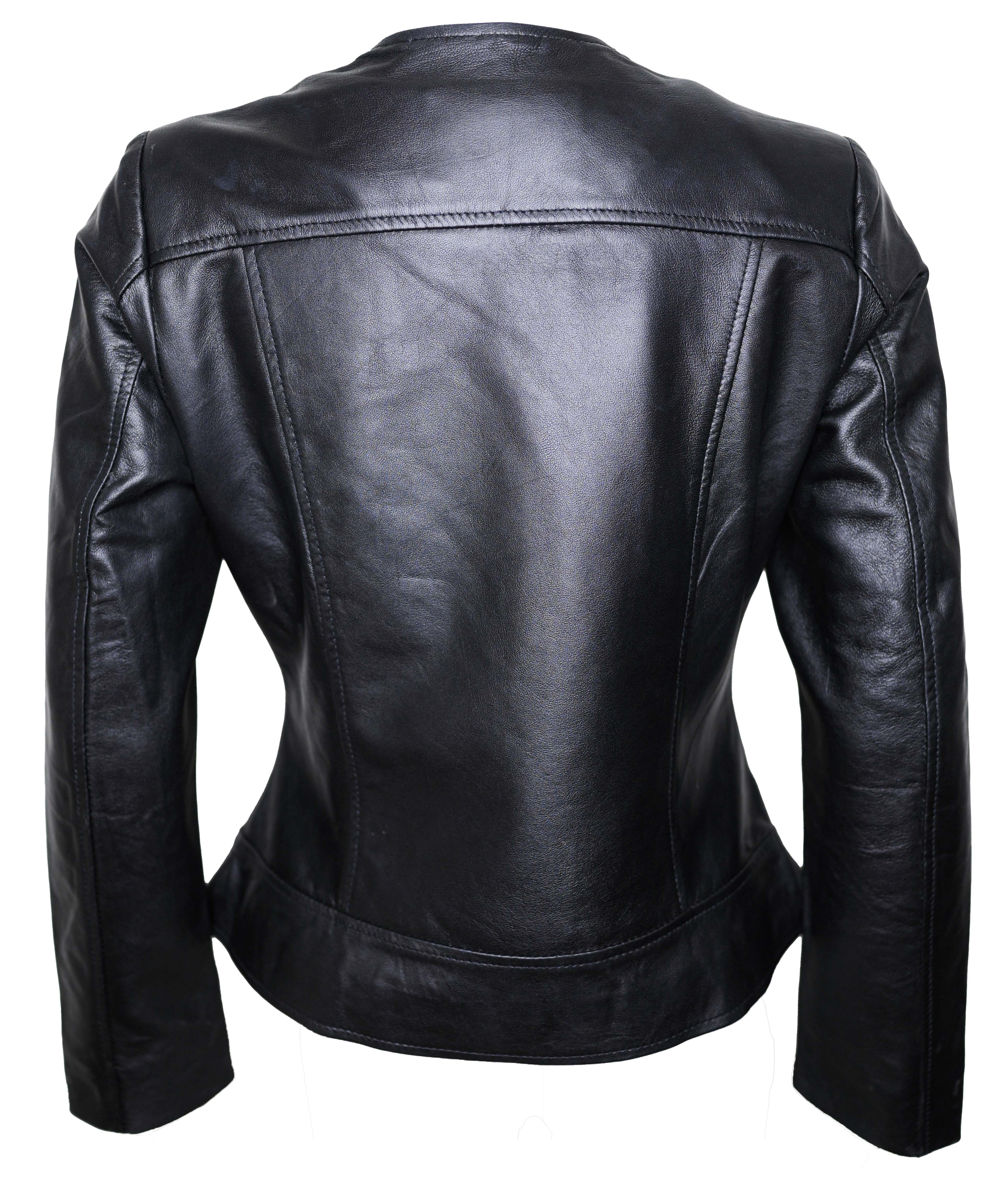 Women Round Necked Black Leather Jacket