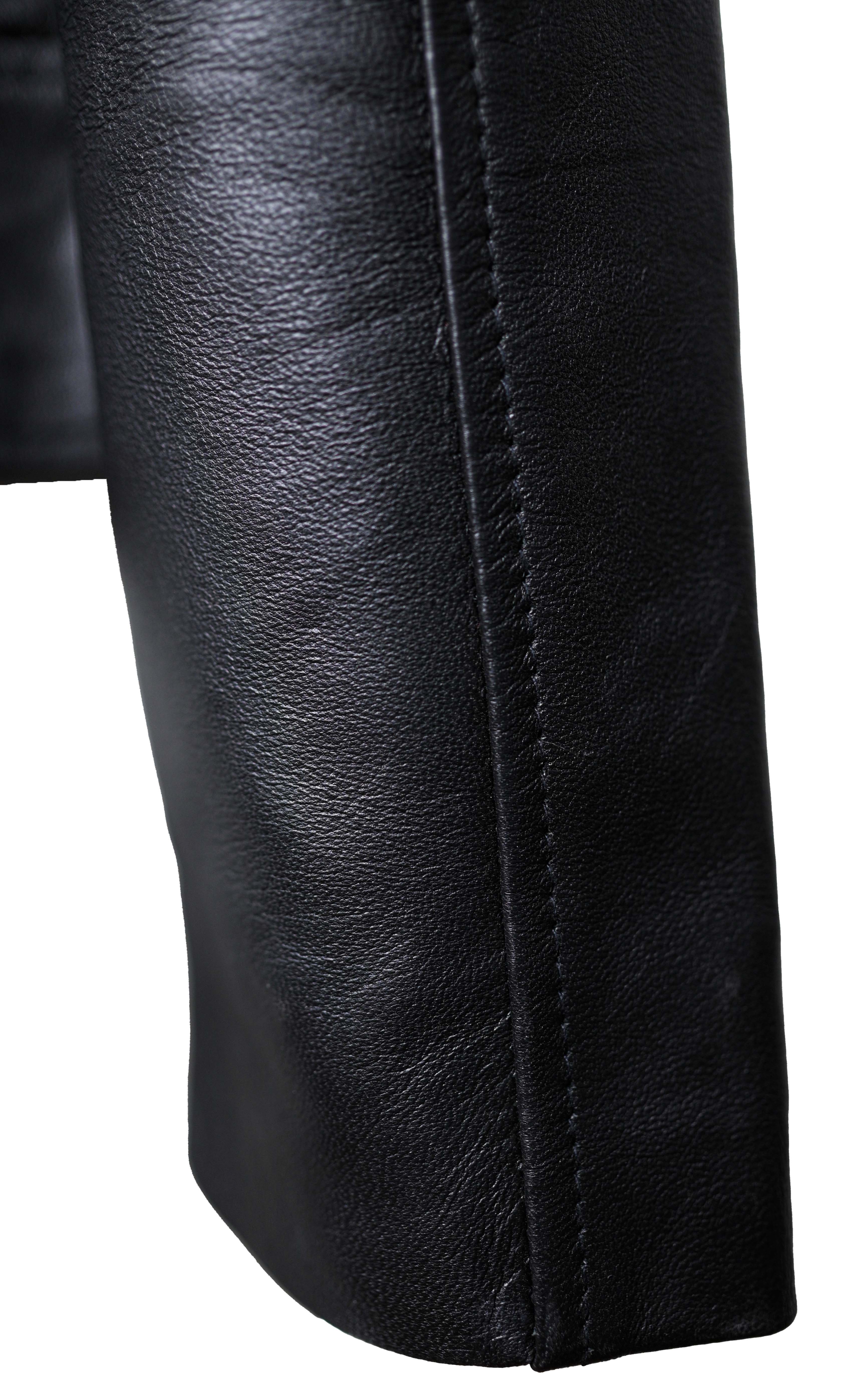 Women Round Necked Black Leather Jacket