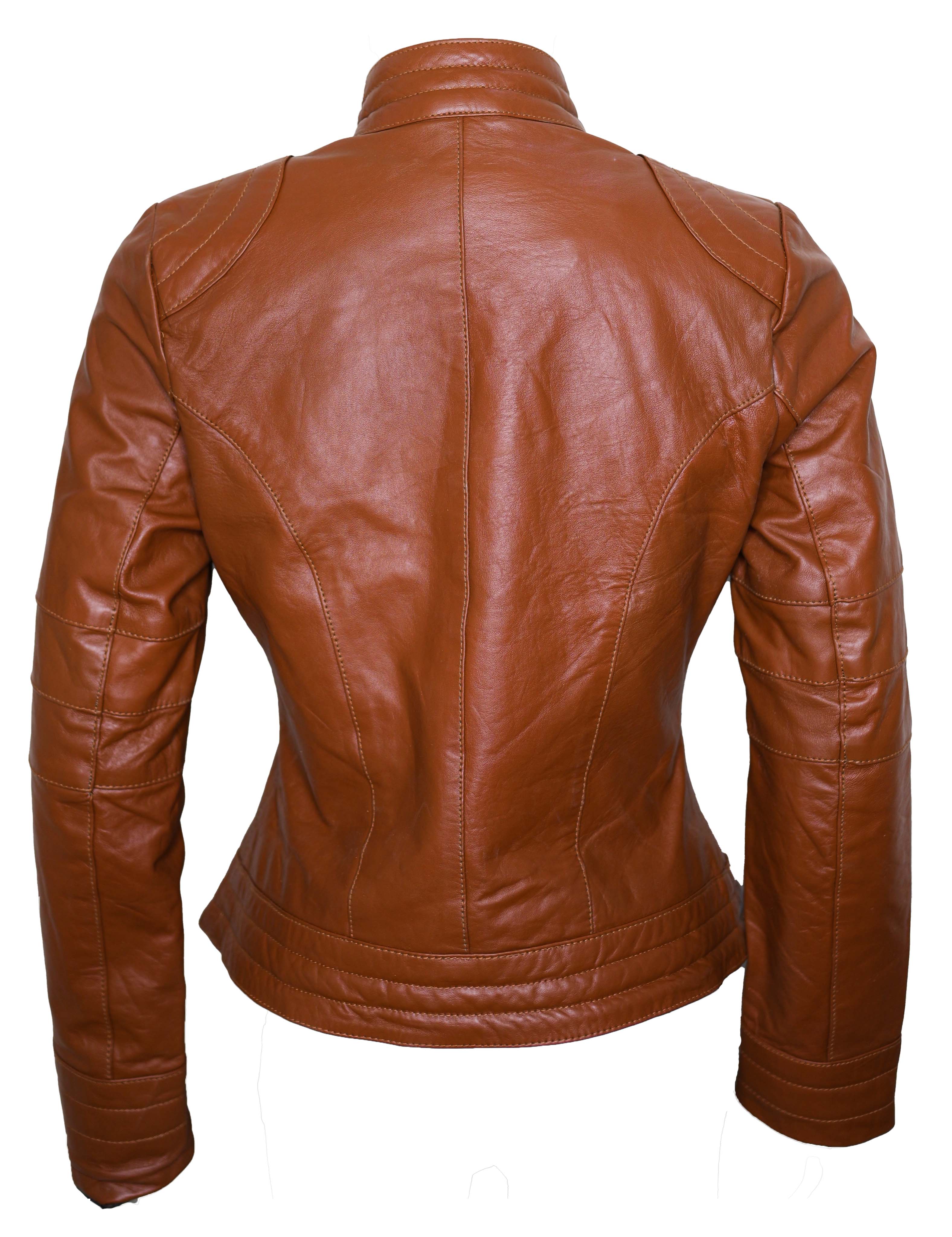 Women Classic Motorcycle Brown Leather Jacket