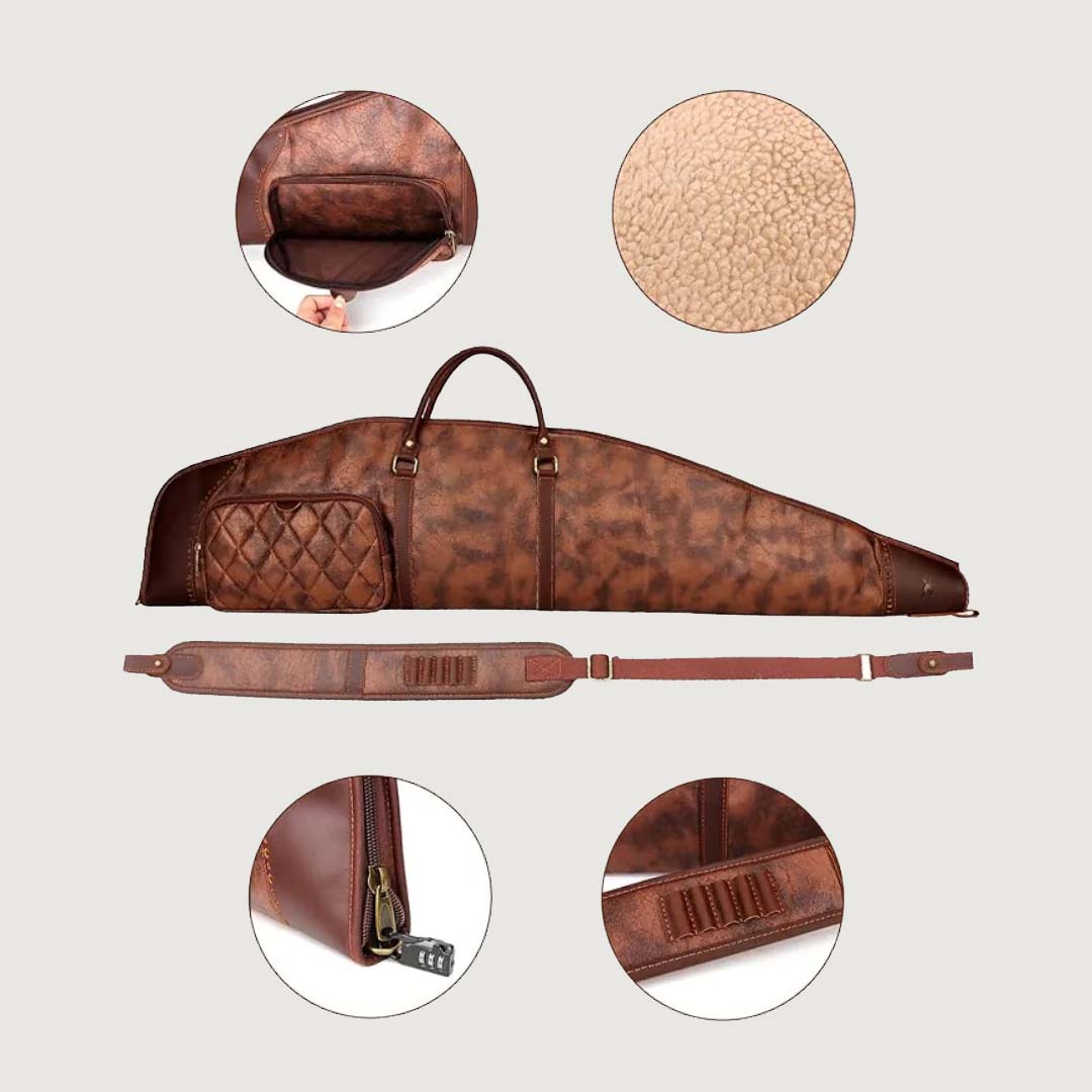 46 Inches Leather Rifle Case with Ammo Holder & Shoulder Strap