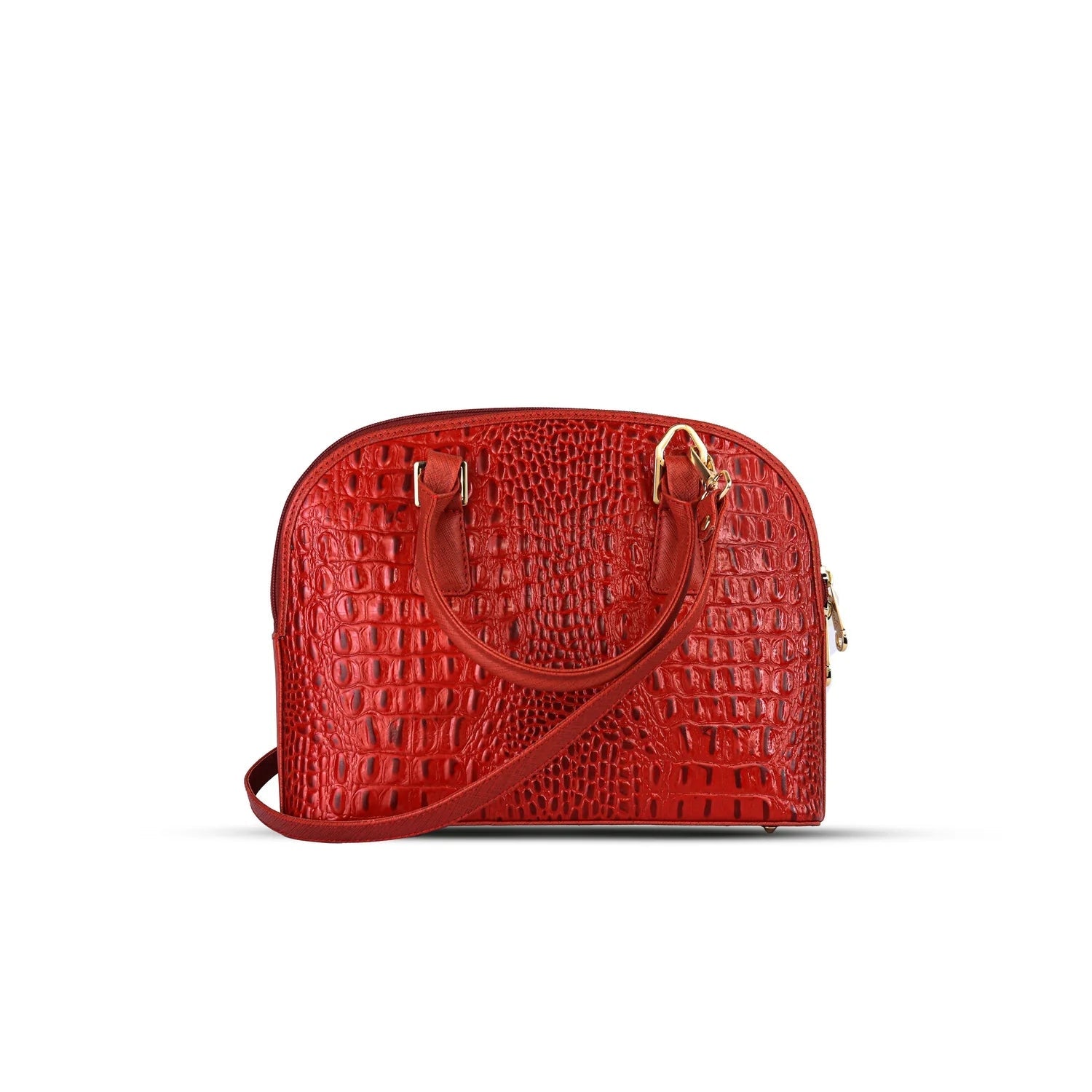 Red Noir Croc Leather Handbag