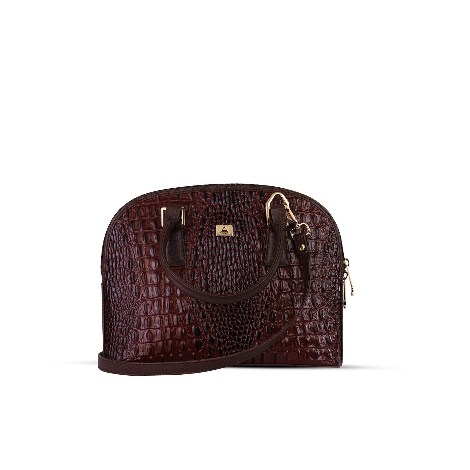 Chocolate Noir Croc Leather Handbag