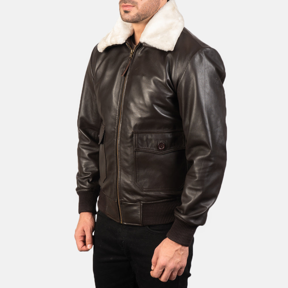 Airin Brown Leather Bomber Jacket