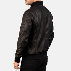 Bomia Distressed Black Leather Bomber Jacket