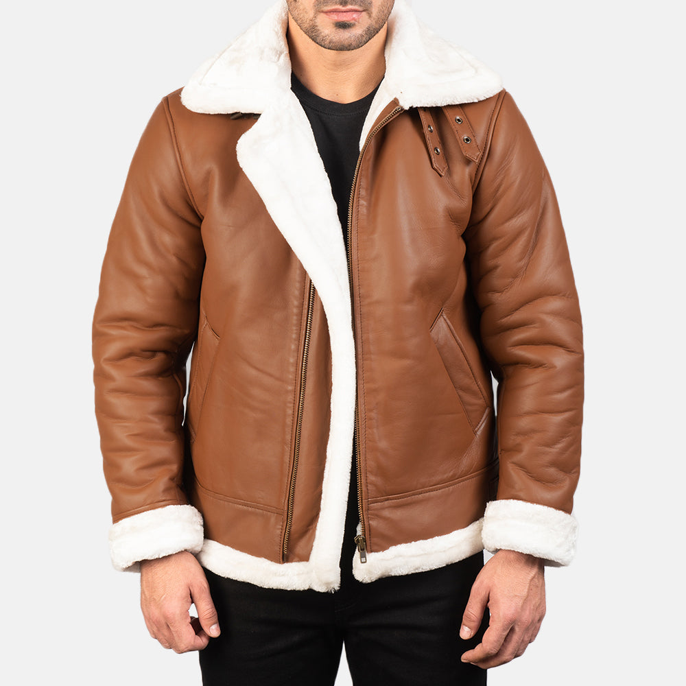 Francis Brown Leather Bomber Jacket