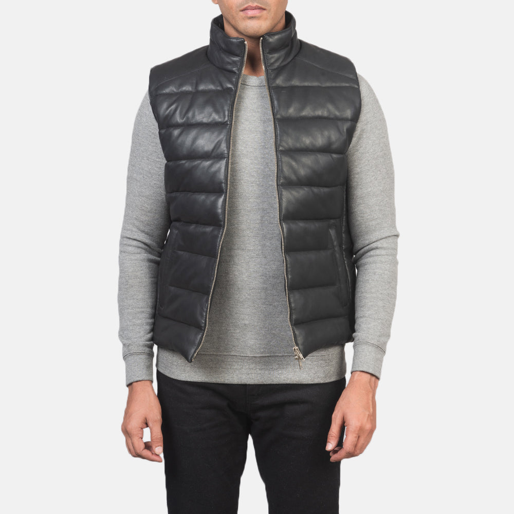 Zipper Ravees Black Leather Vest