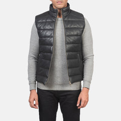 Zipper Ravees Black Leather Vest