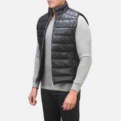 Zipper Ravees Black Leather Vest