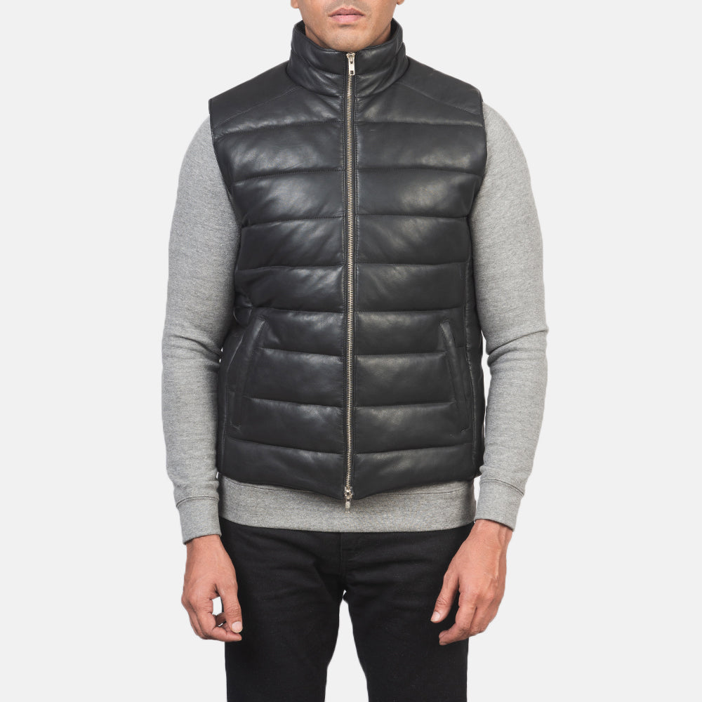 Zipper Ravees Black Leather Vest