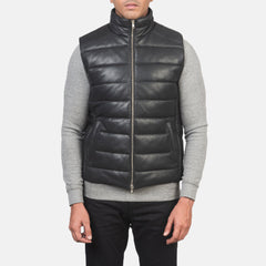 Zipper Ravees Black Leather Vest