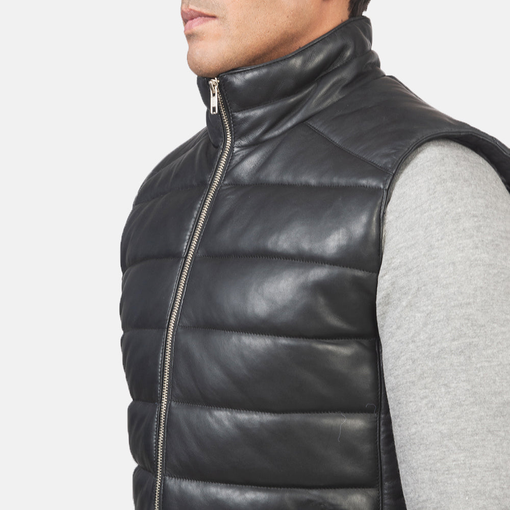 Zipper Ravees Black Leather Vest