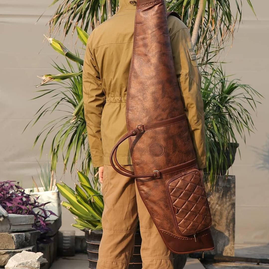 46 Inches Leather Rifle Case with Ammo Holder & Shoulder Strap