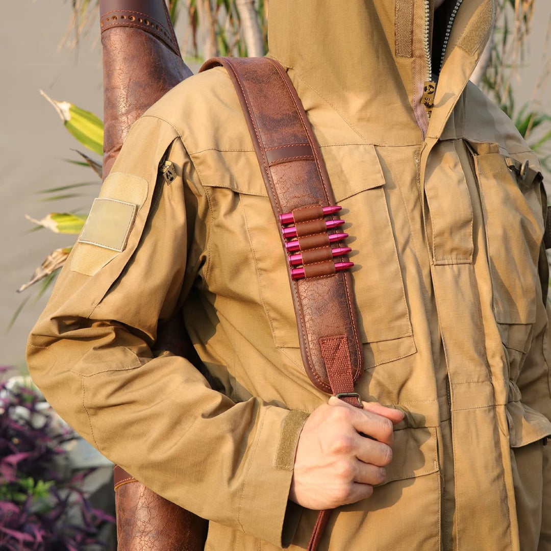 46 Inches Leather Rifle Case with Ammo Holder & Shoulder Strap