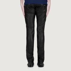 Waist Belted Black Leather Biker Pants