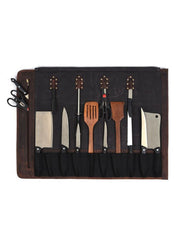 Tourbon Leather Knife Roll - Dark Brown