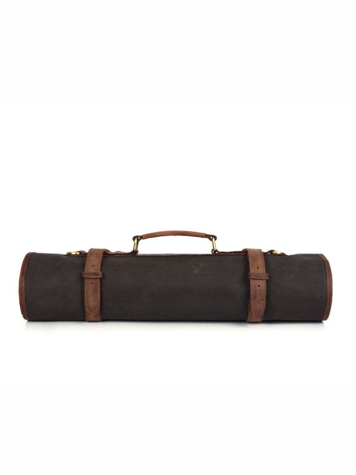 Tourbon Leather Knife Roll - Dark Brown