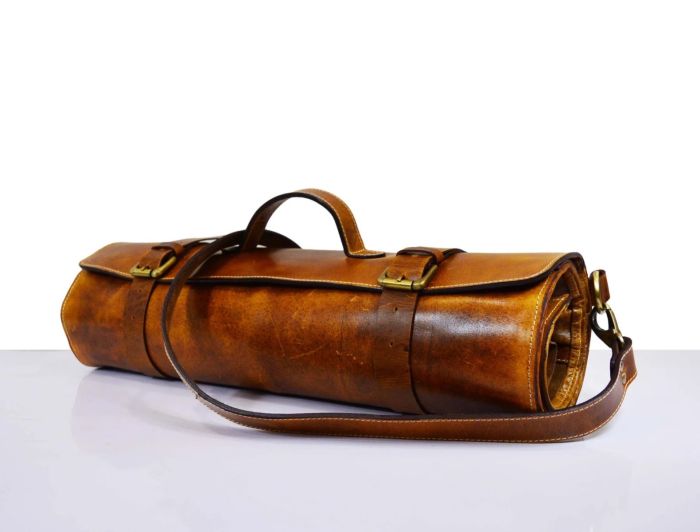 Leather Chef Knife Roll - Caramel Brown