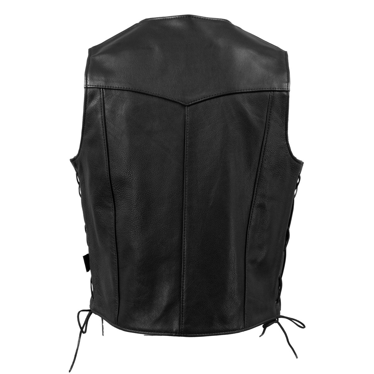 Men's Black Motorcycle Leather Vest - Buster Side Lace
