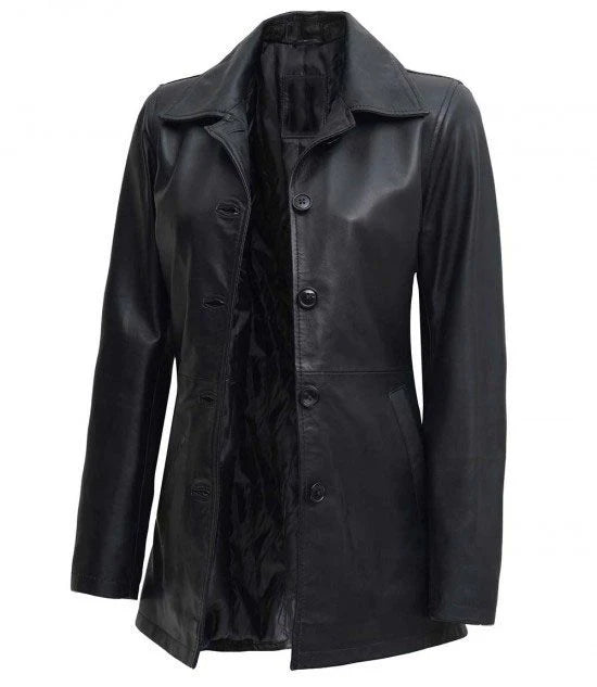 Black Leather Car Coat Womens